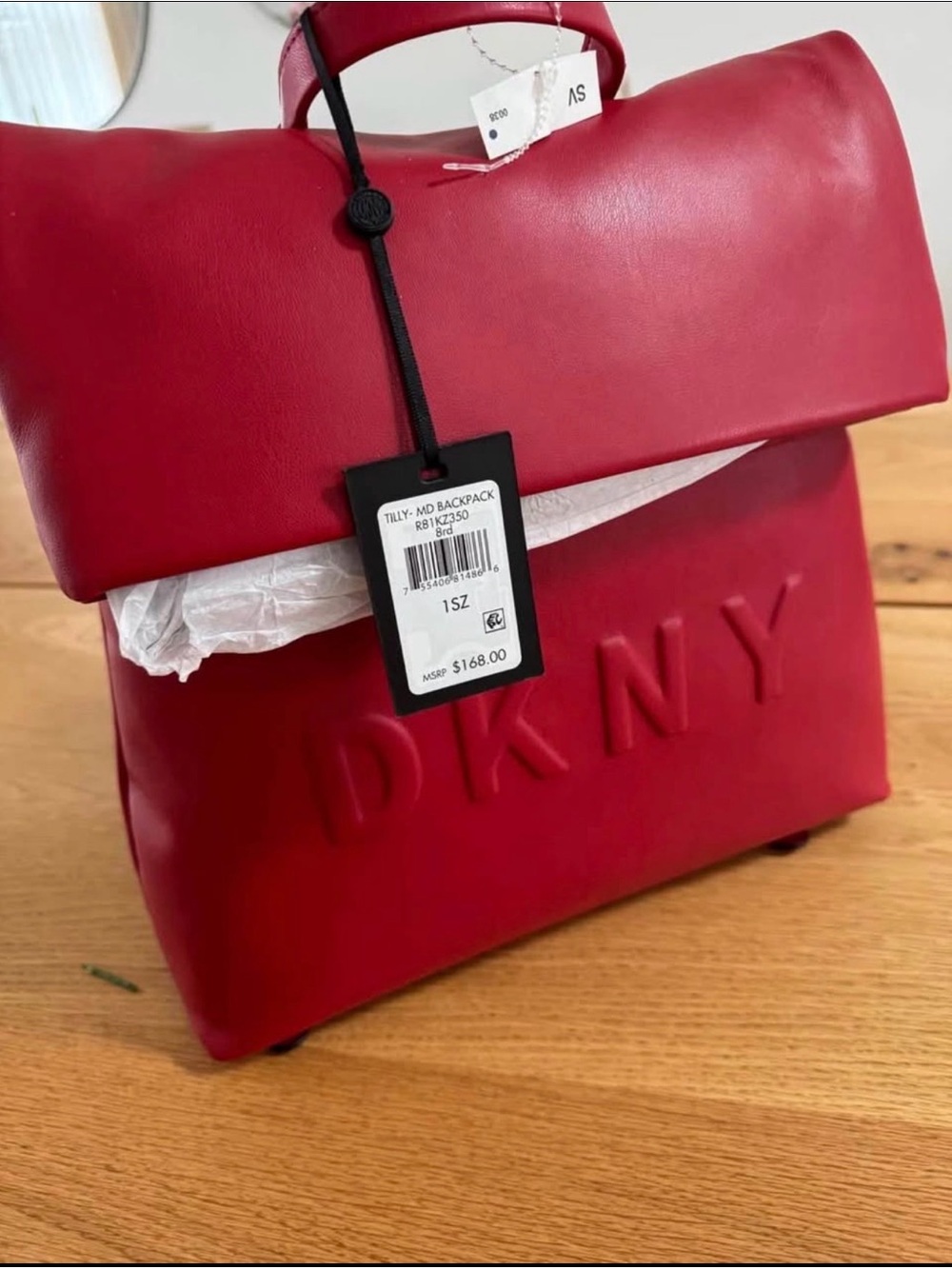 Backpack / DKNY Red Embossed Leather Backpack / modern women bag